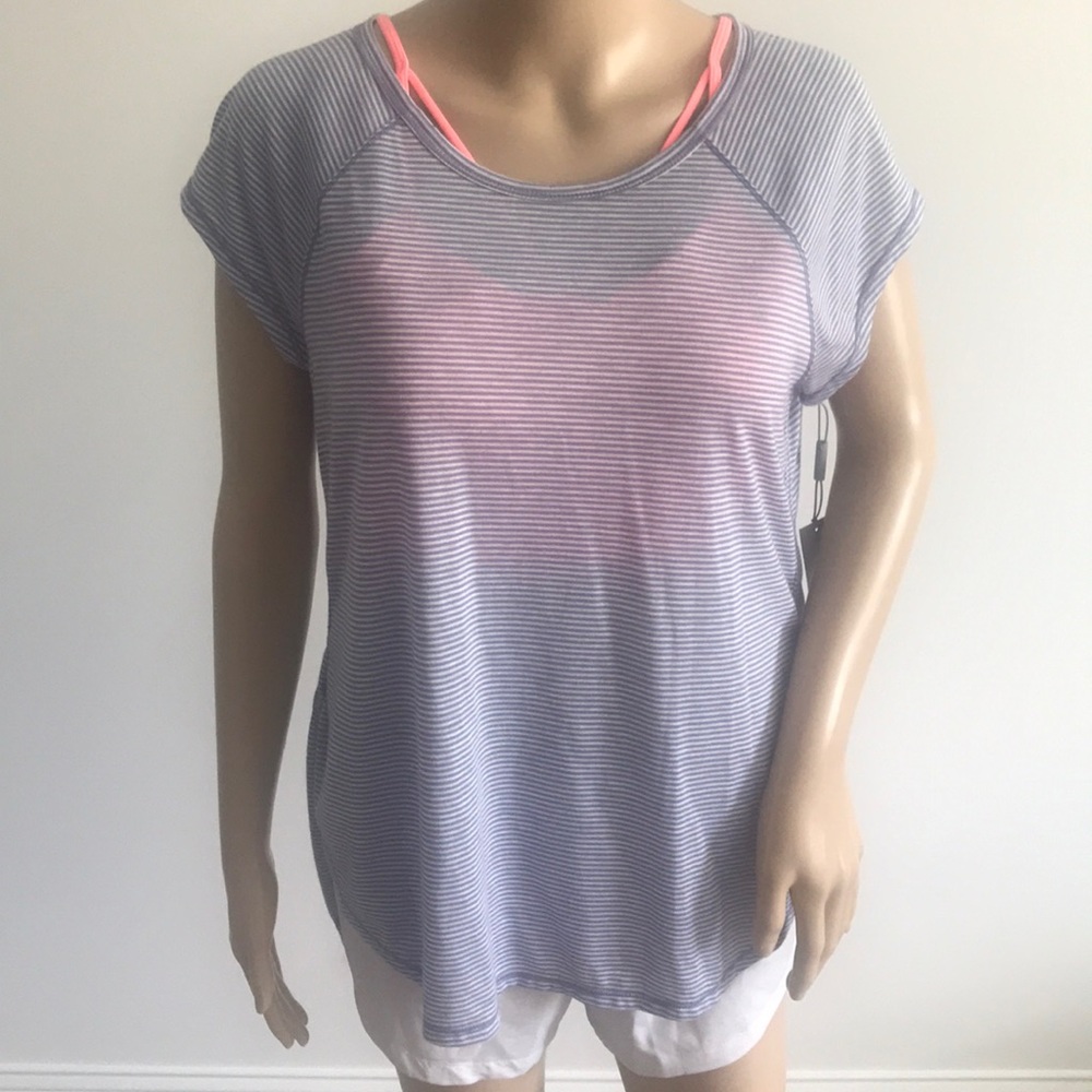 Calvin Klein Cap Sleeve Striped Tee w/Hi-Lo Hem